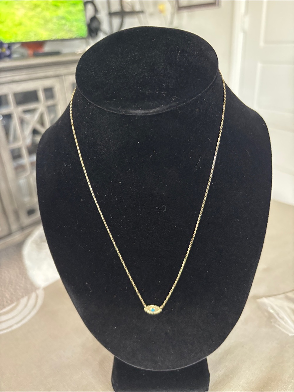 Gold Eye Pendant Necklace with Blue Center - Women's Jewelry
